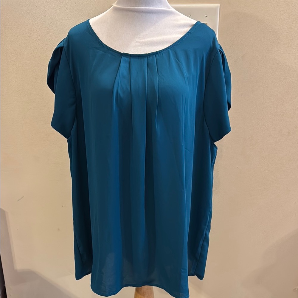 Papermoon Blue Flutter Sleeve Blouse with Pleated Design